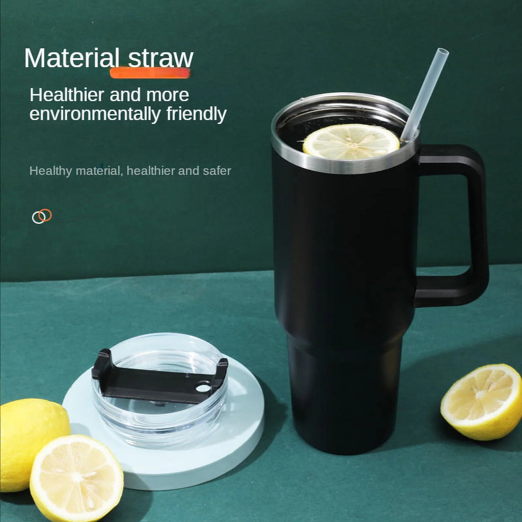 40 oz Insulated Reusable Stainless Steel Tumbler with Handle and Straw Lid N65637