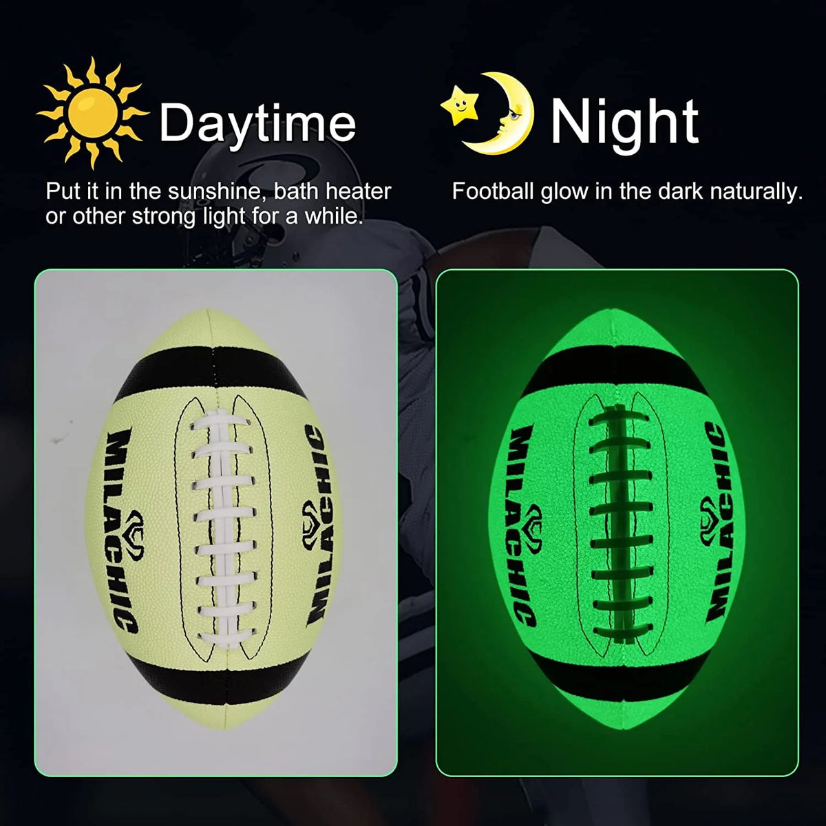 Glow in the Dark Size 9 Composite Leather Football with Pump and Carry Bag Y3776