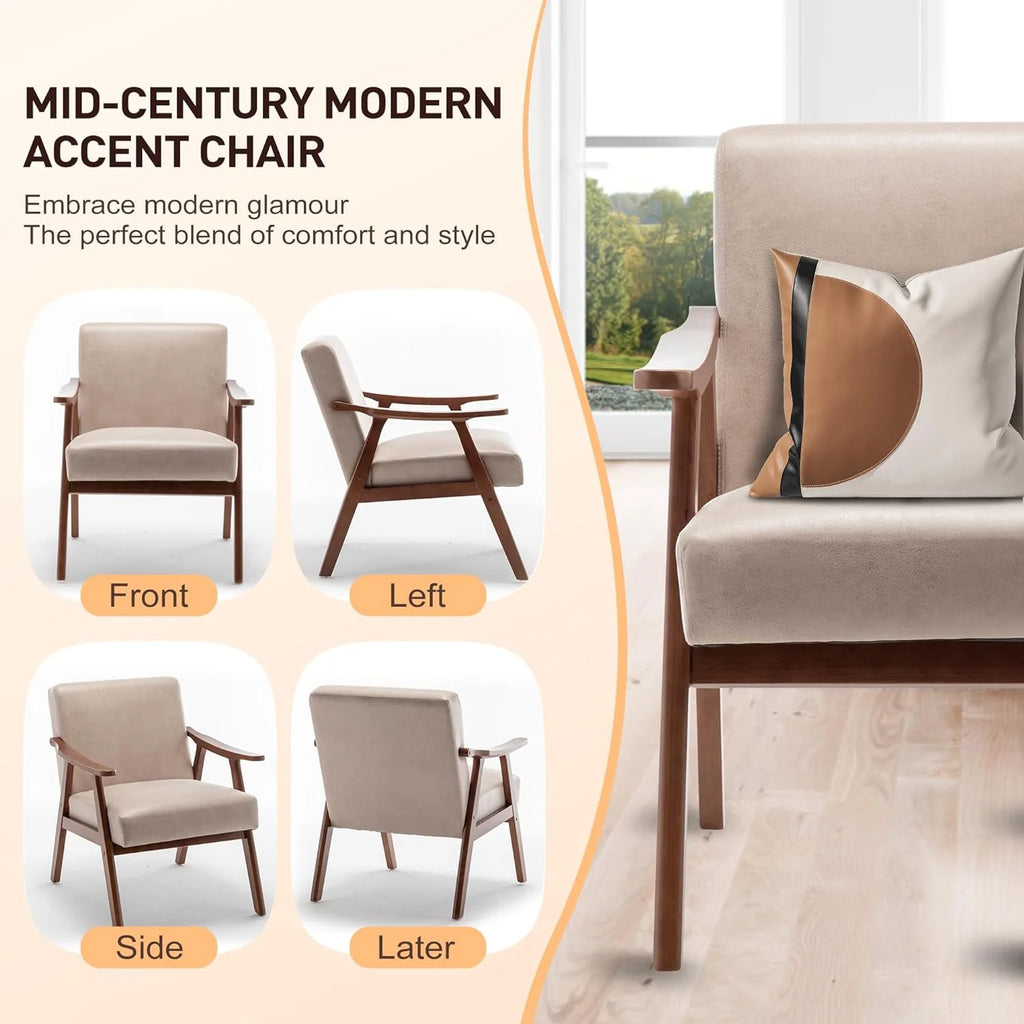 Mid-Century Modern Velvet Accent Chair with Solid Wood Frame W535