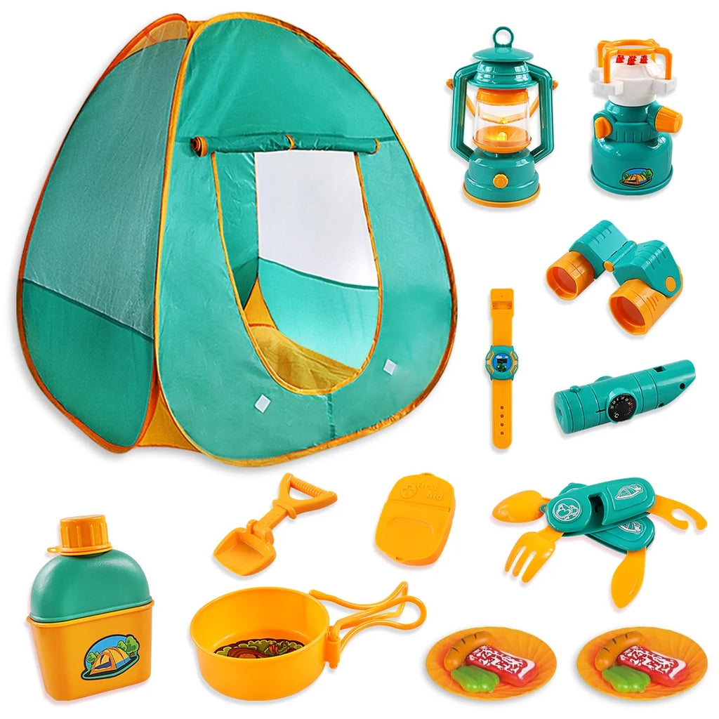 Kids Camping Play Tent Gear Set with Pretend Equipment Tool Toys M2911