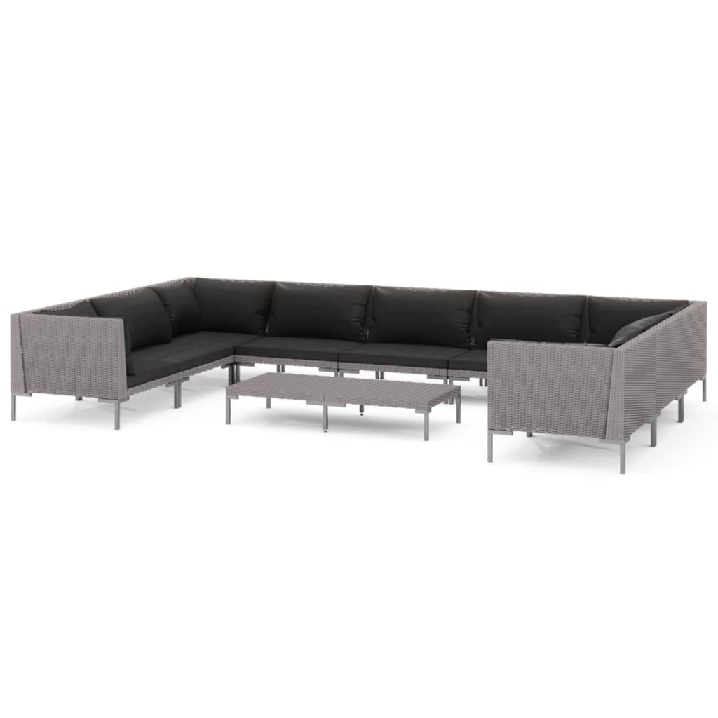 10 Piece Patio Set with Cushions Poly Rattan Dark Gray G823724