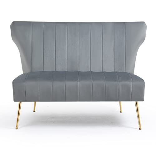 Black Velvet Armless Loveseat Sofa with Golden Metal Legs J59496