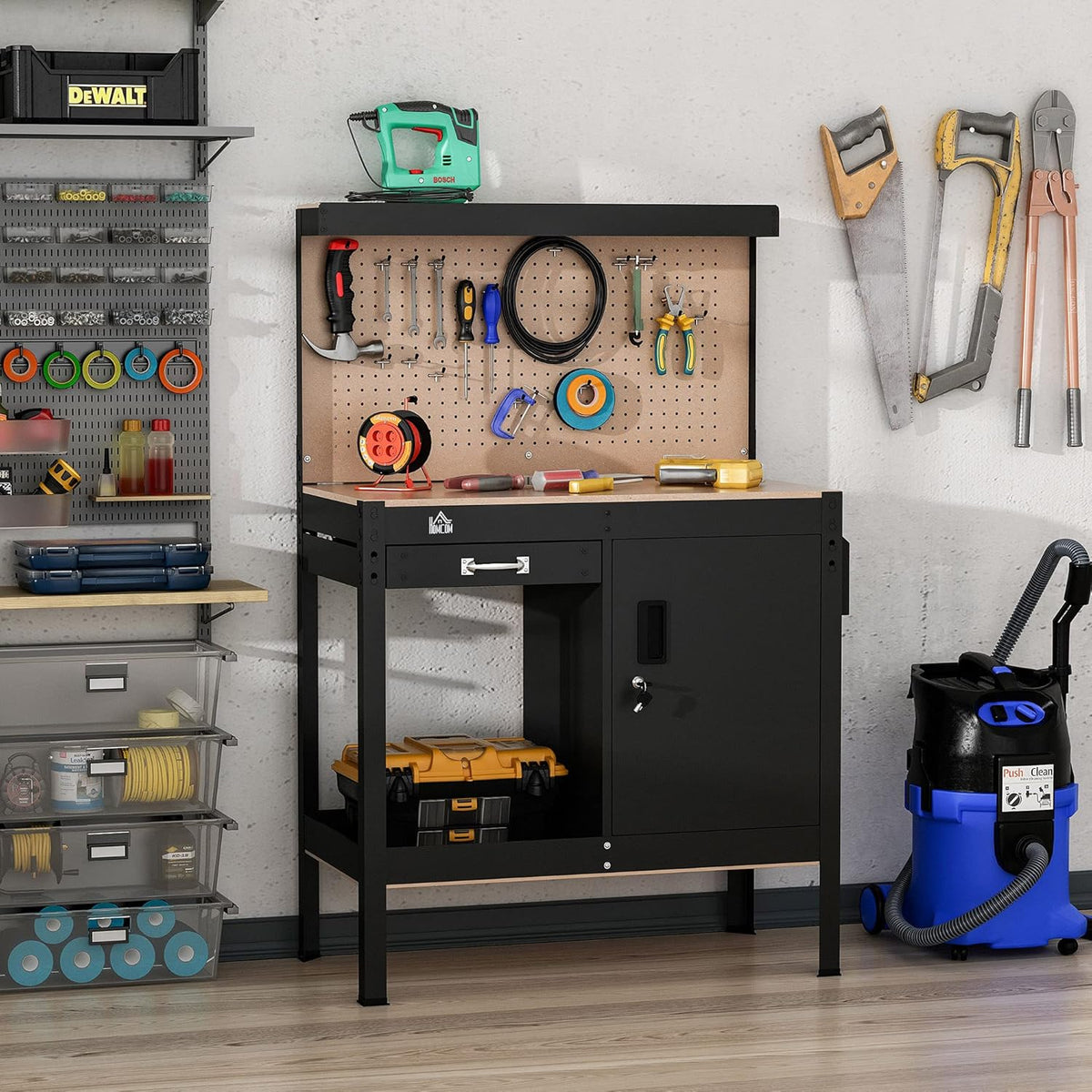 Multipurpose Workbench with Slide Drawer, Peg Board, Storage Cabinet G951733