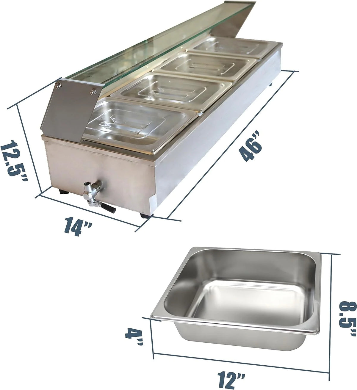 5-Pot Commercial Buffet Food Warmer with Glass Shield G408