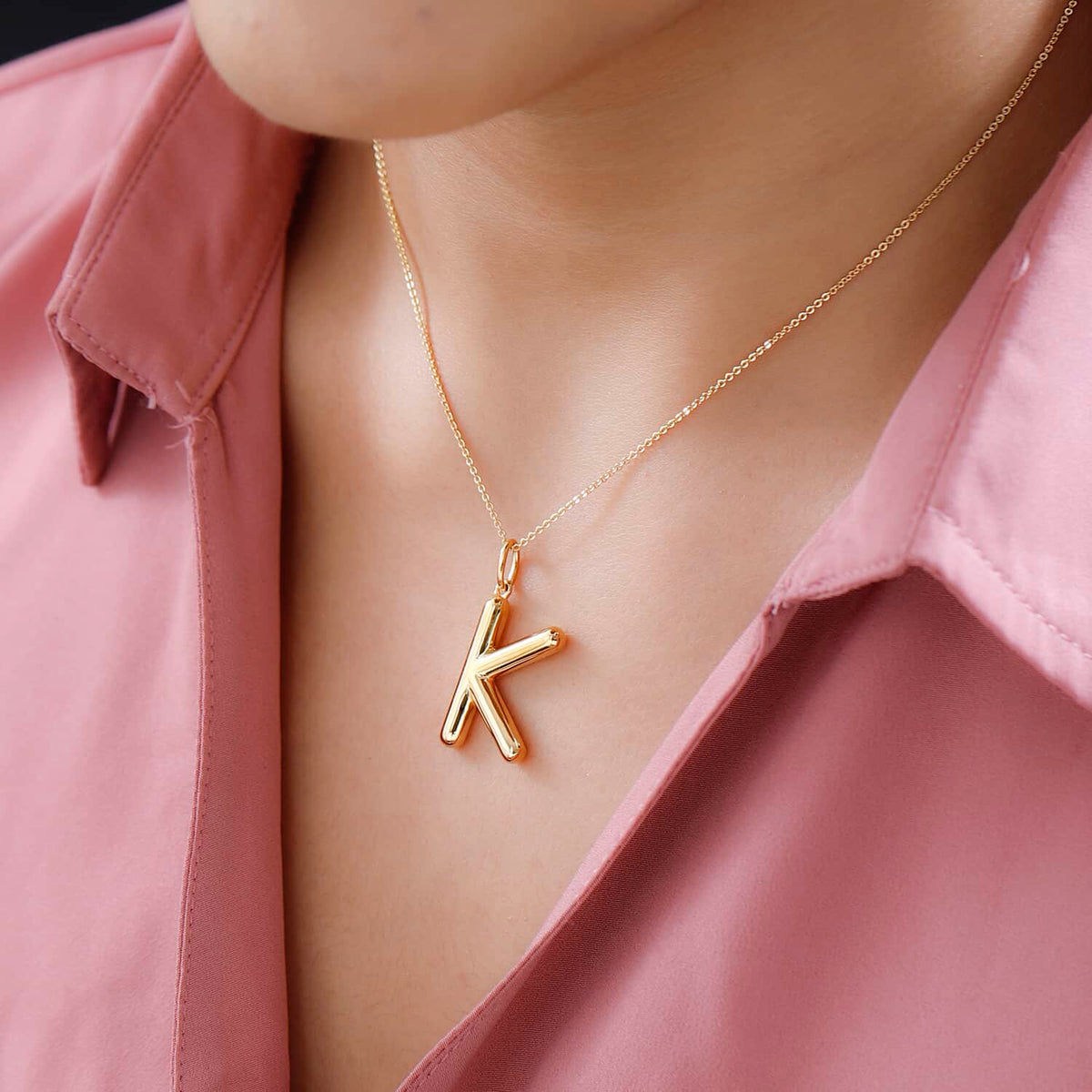 925 Sterling Silver Vermeil Yellow Gold Plated Initial K Pendant Necklace 20" 7.25 Grams Z95787