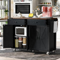 Black Farmhouse Kitchen Island with Power Outlet and Drop Leaf P183