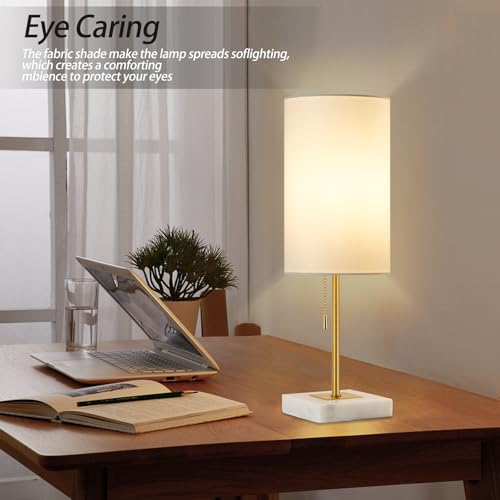 Desk Lamp & Table Lamp Set of 2, Marble Base, Fabric Shade, Gold I730100