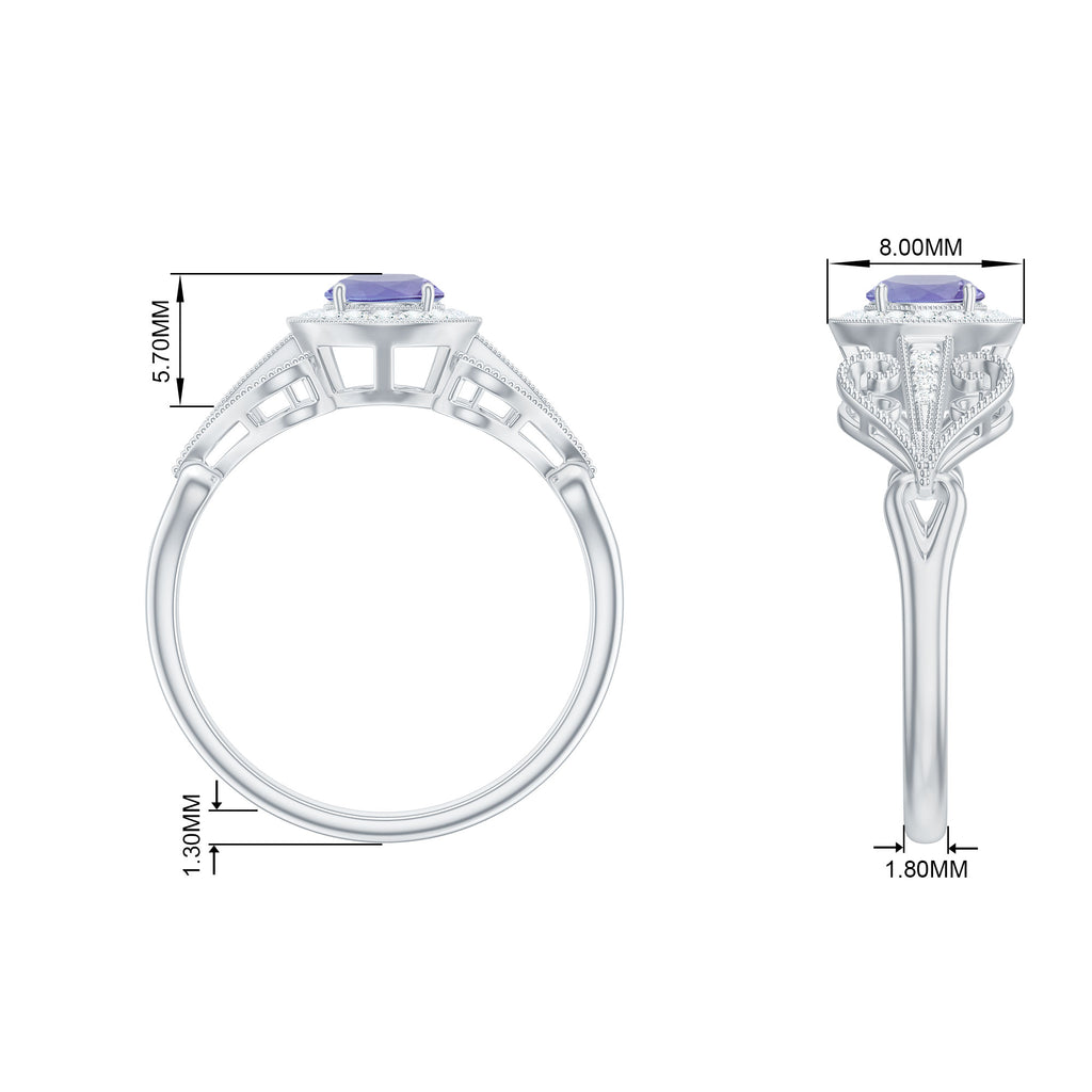 Tanzanite and Diamond Engagement Ring, 925 Sterling Silver, US 4.00 E328