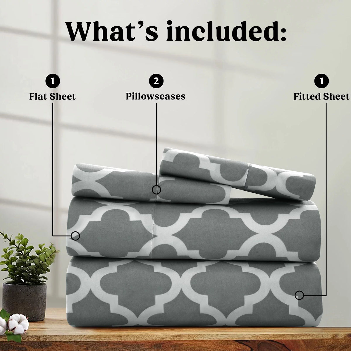 Queen Size 4 Piece Microfiber Bed Sheets Set Gray White Q353289