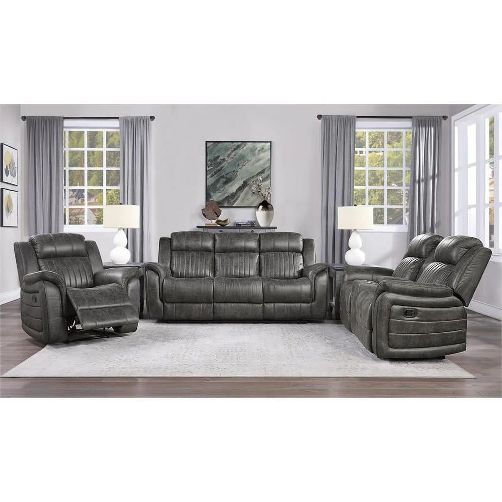 Gray Microfiber Double Reclining Loveseat with Center Console K348