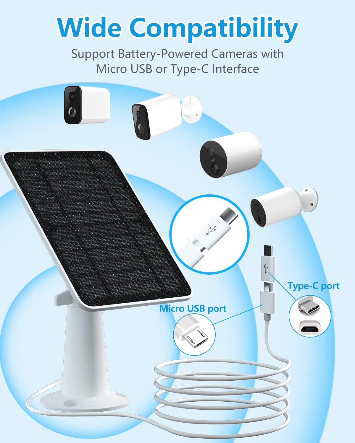 2 Pack 5V 4W Waterproof Solar Panel Kit for Security Camera P3125