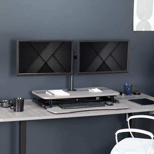 White 32 inch Height Adjustable Standing Desk Converter with Dual Monitor Stand B243
