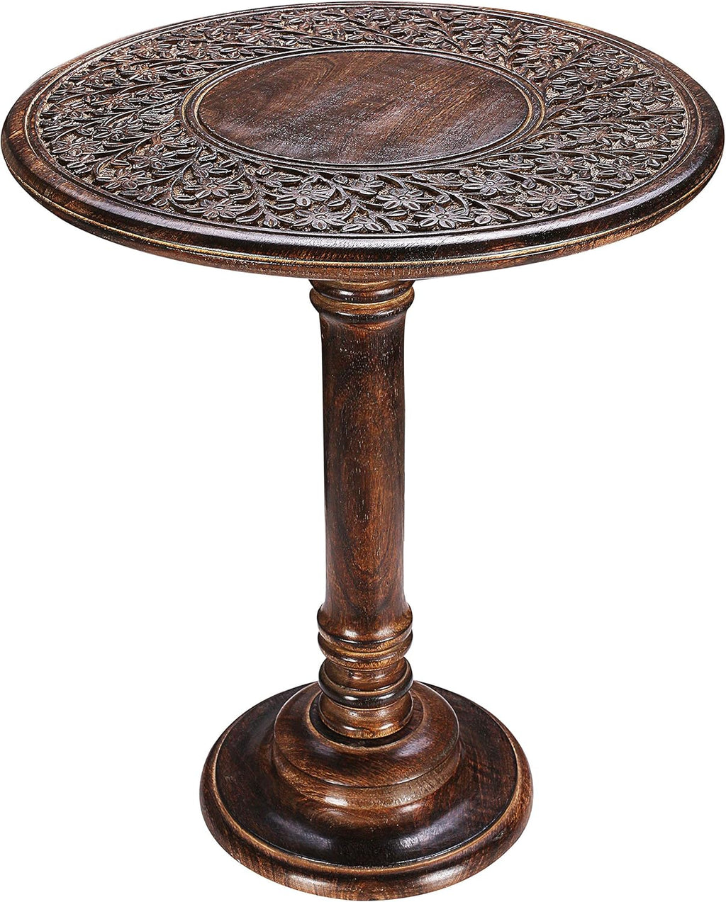 Solid Wood Hand Carved Octagonal Accent Table 15 Inch R428