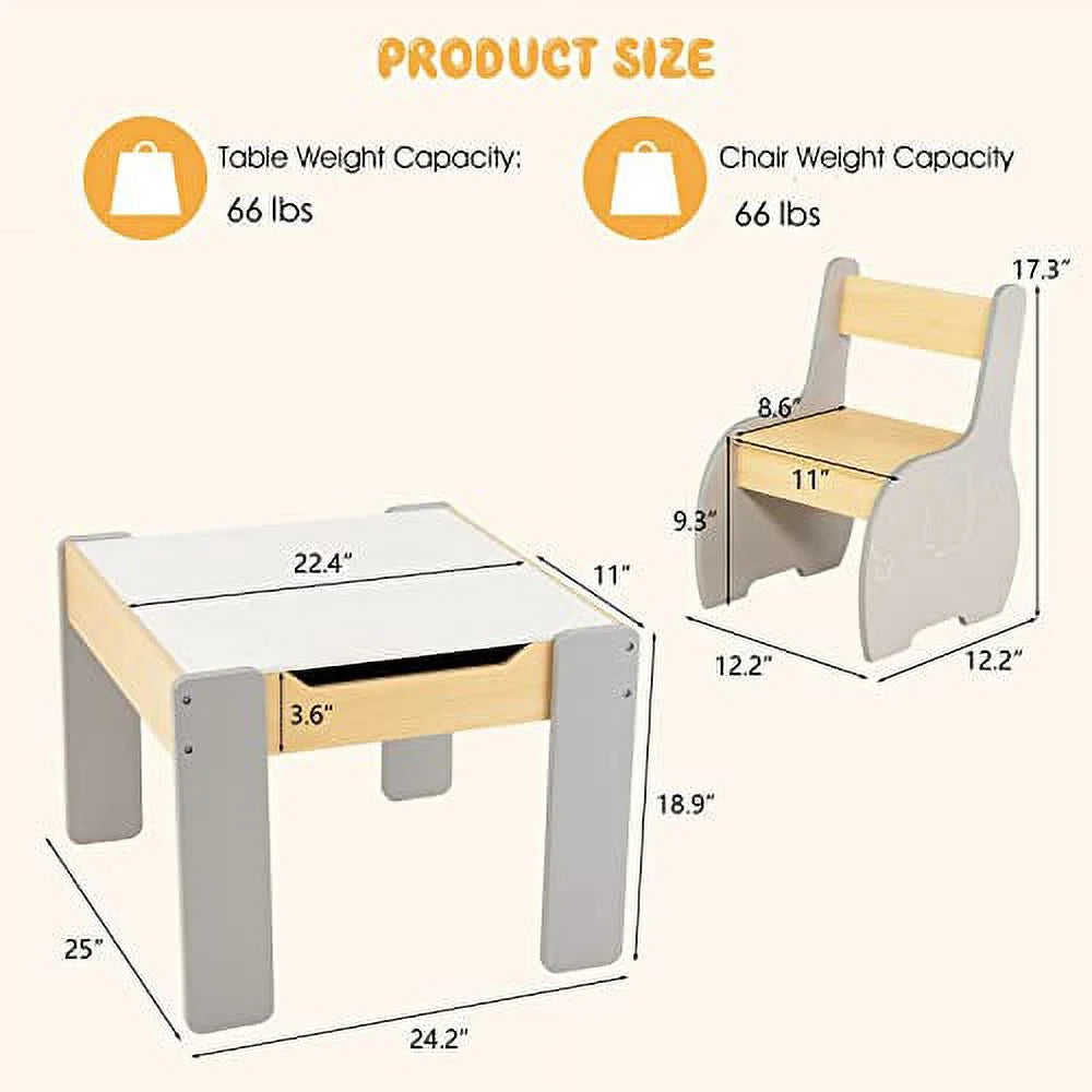 3 in 1 Kids Table and Chair Set Wood Activity Table with Removable Tabletop B112