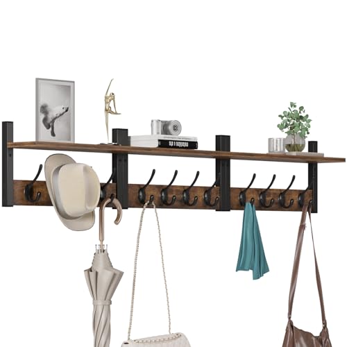 Rustic Brown Wood Coat Rack with 16 Hooks, Set of 4 H2836