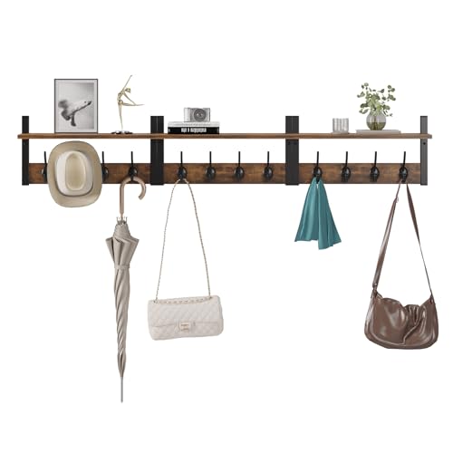 Rustic Brown Wood Coat Rack with 16 Hooks, Set of 4 H2836