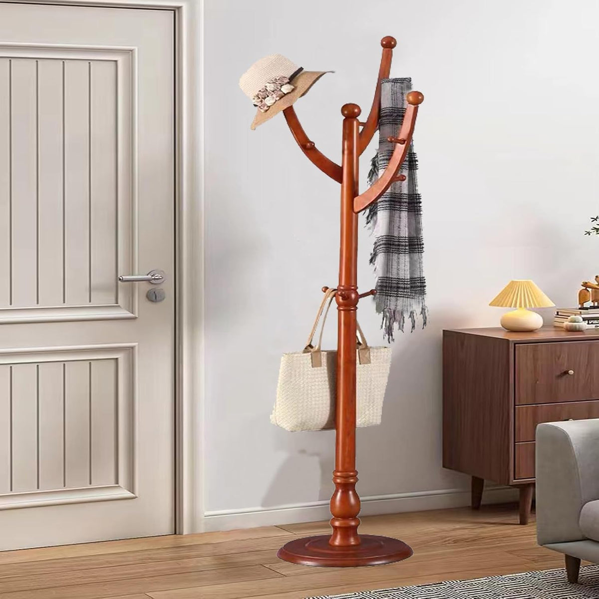 Freestanding Wood Coat Rack with 11 Hooks J93574