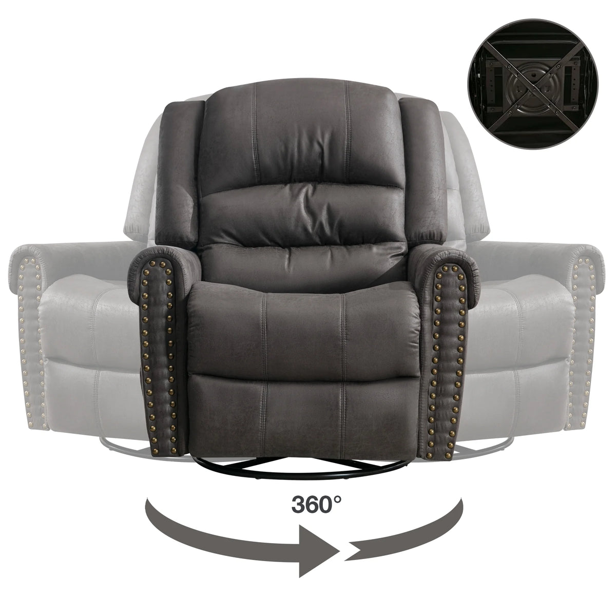 Gray PU Leather Swivel Recliner Chair with Massage and Heat O449