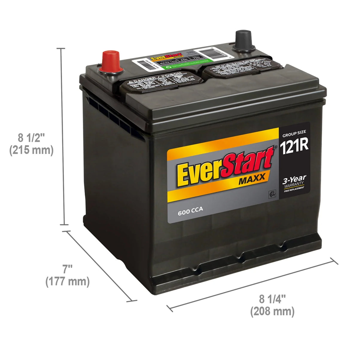 Lead Acid Automotive Battery, Group Size 121R 12 Volt, 600 CCA A635029