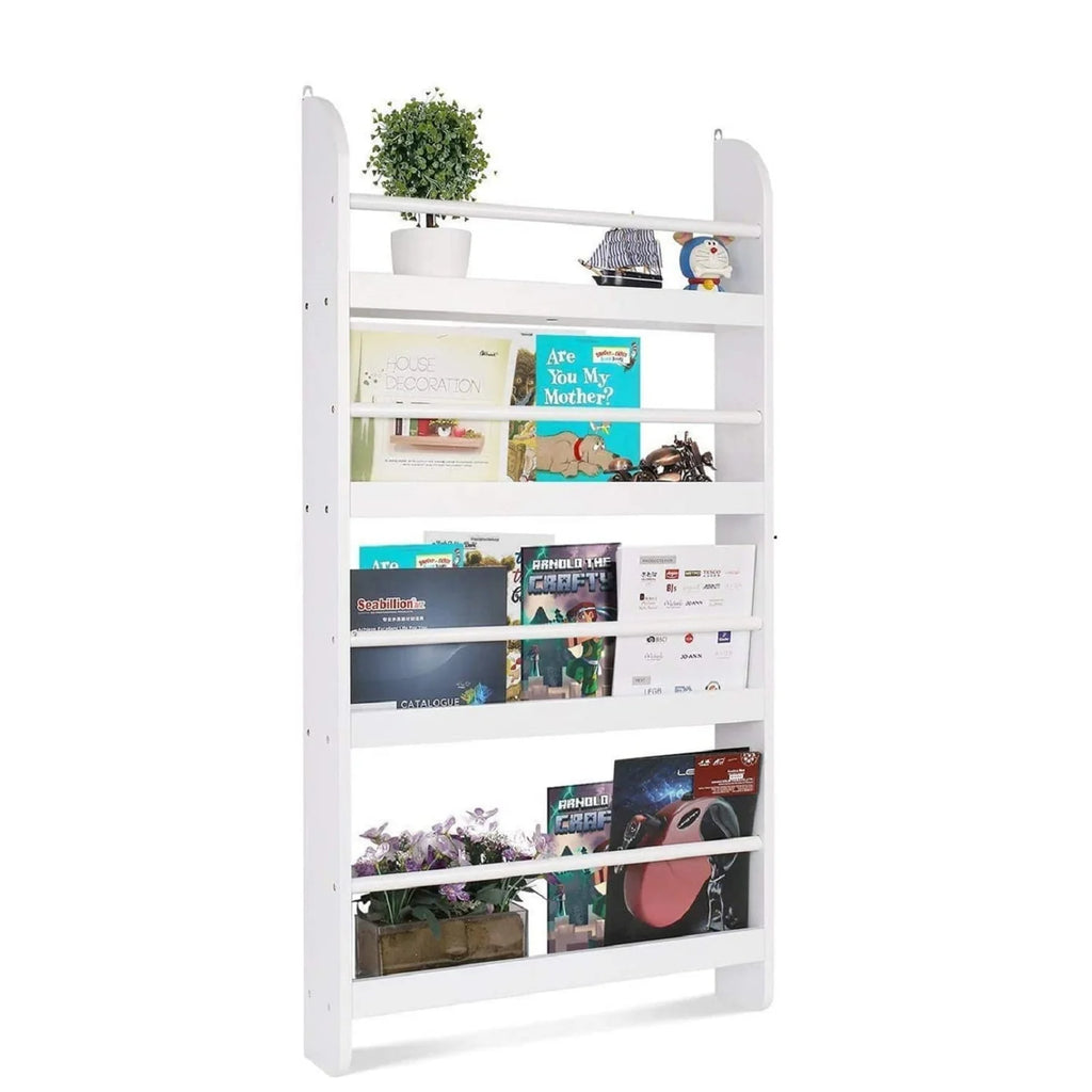 4-Tier White Wall Mounted Bookshelf Storage Rack P8893