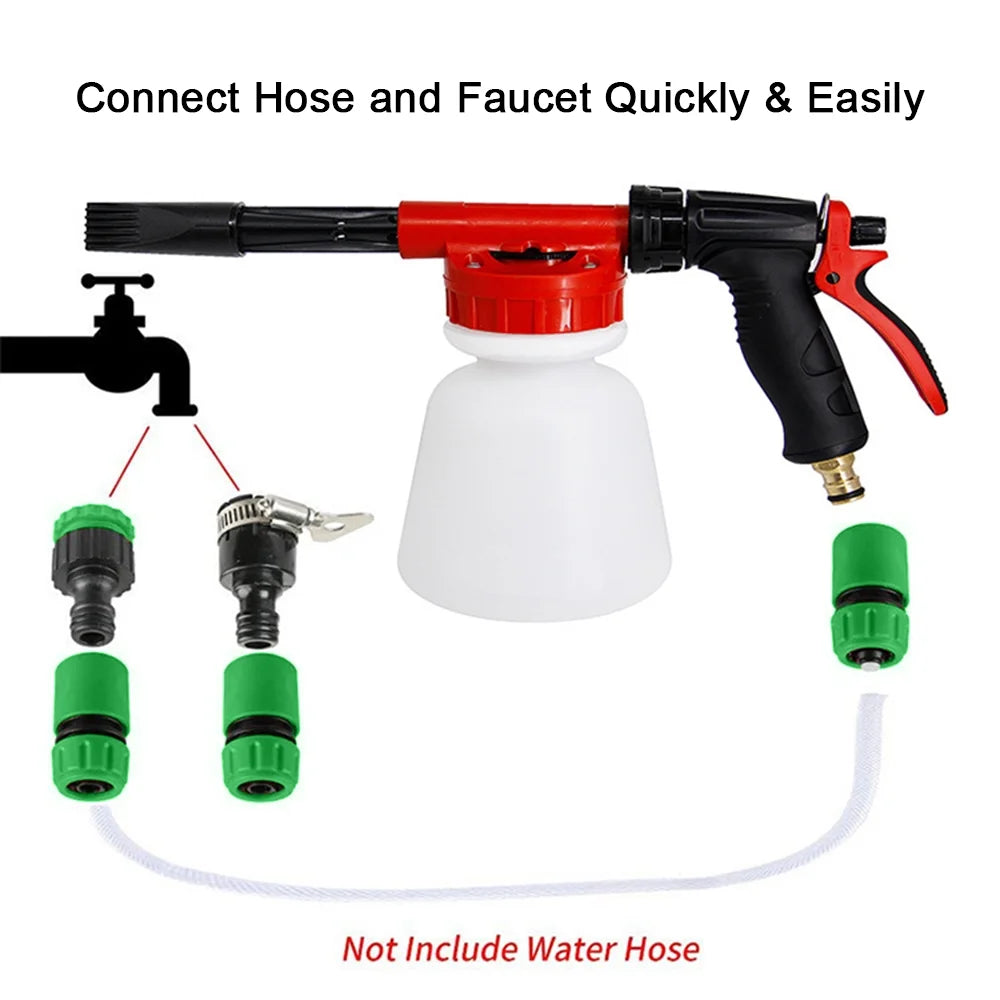 Car Wash Foam Sprayer Nozzle Kit with 1 Liter Bottle Universal Connectors W4937