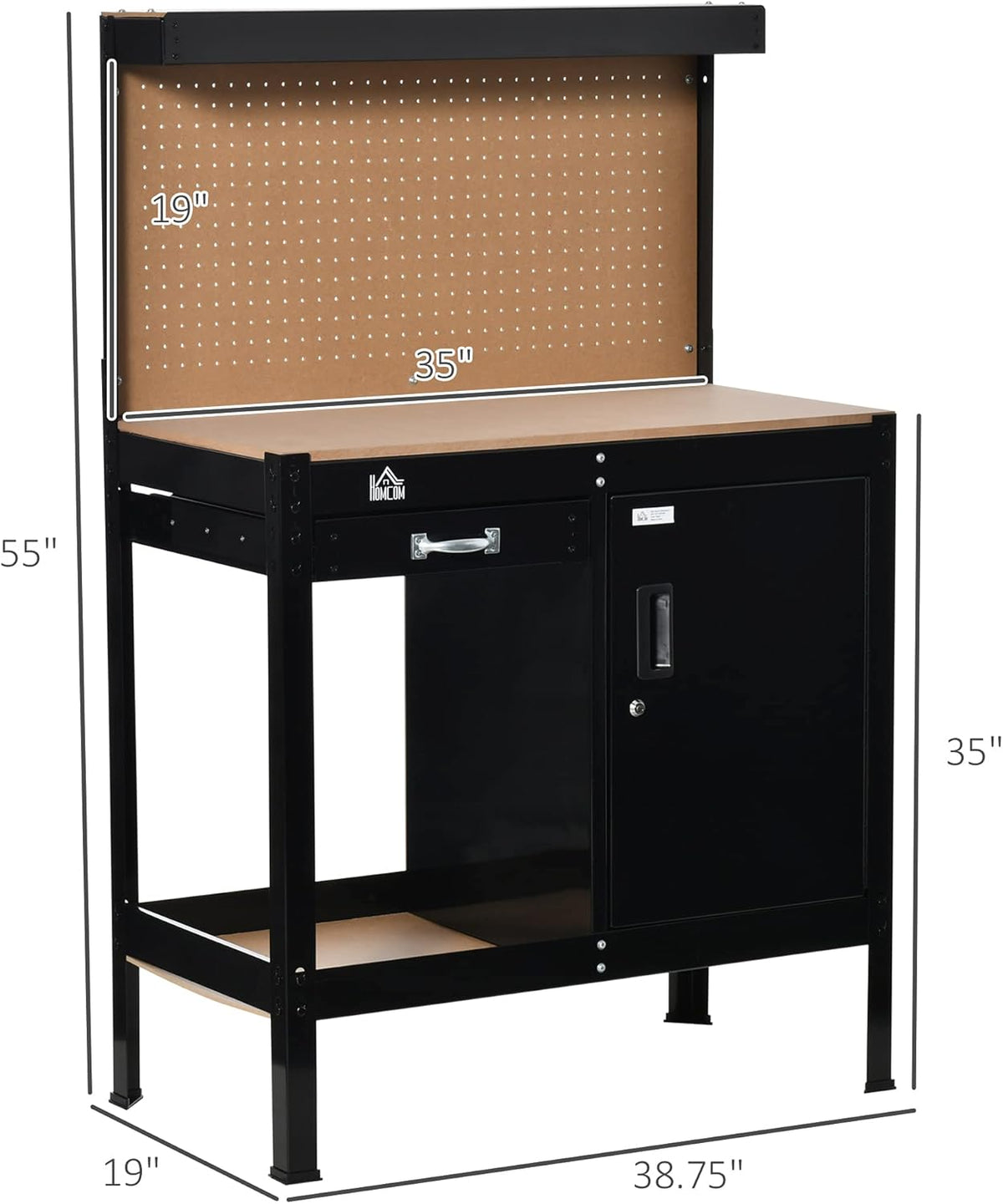 Multipurpose Workbench with Slide Drawer, Peg Board, Storage Cabinet G951733