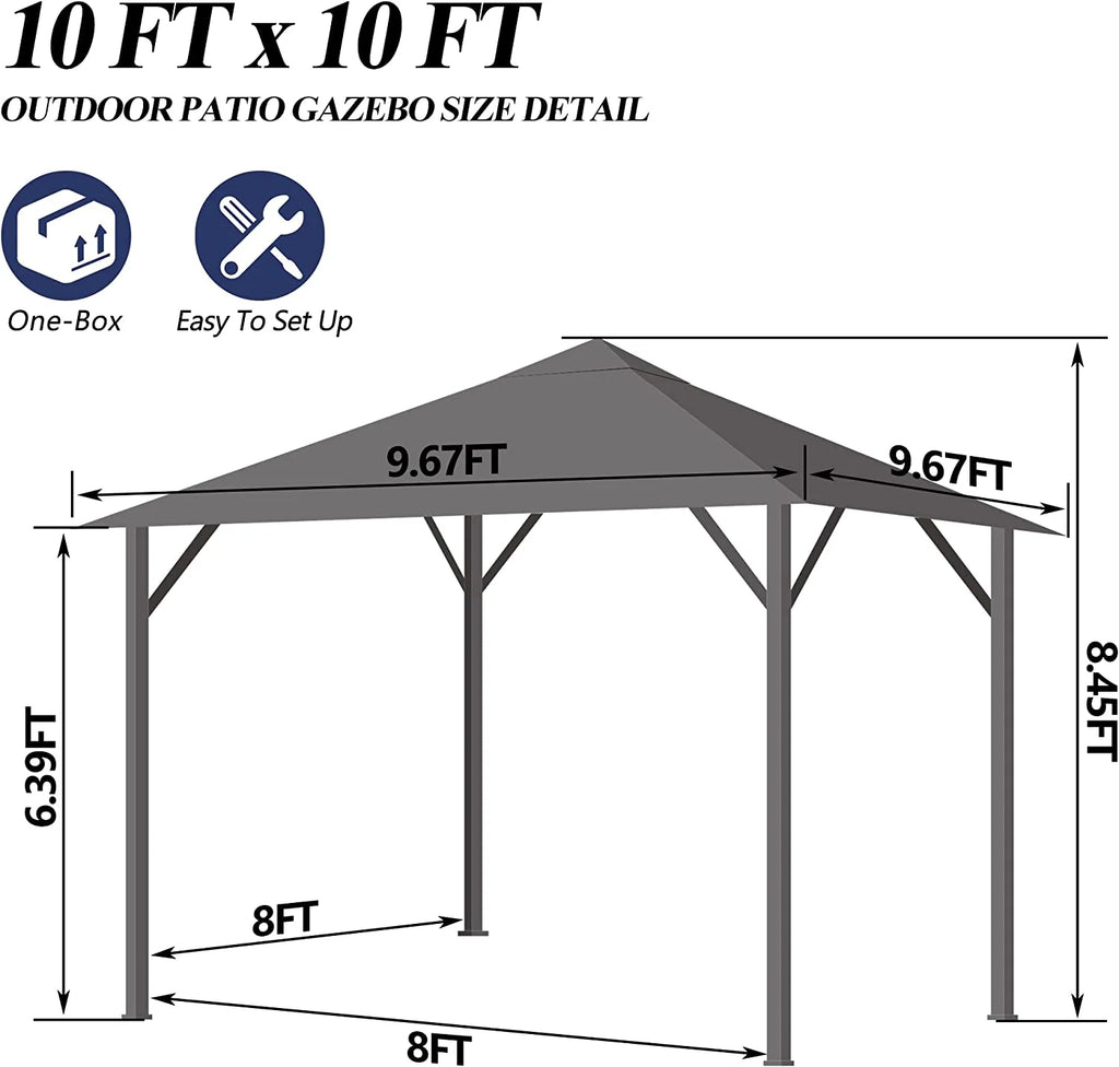 10×10FT Outdoor Patio Gazebo with Vented Polyester Roof, Powder-Coated Aluminum Frame J710