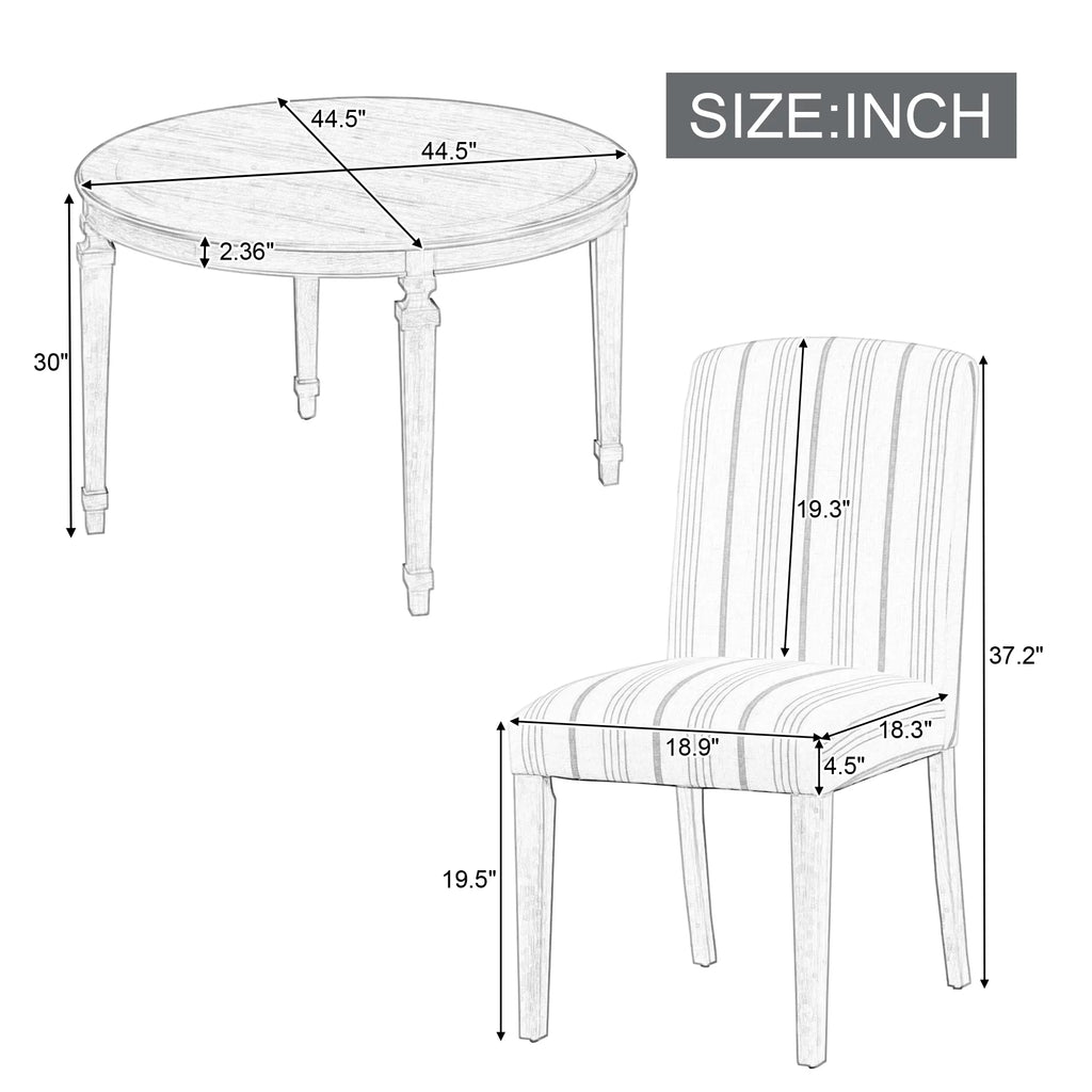 Round Dining Table Set for 4, 5-Piece Solid Wood V20389