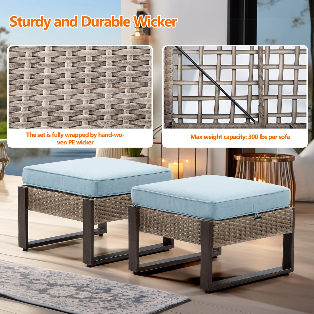2-Piece PE Rattan Ottomans with Removable Cushions F846176