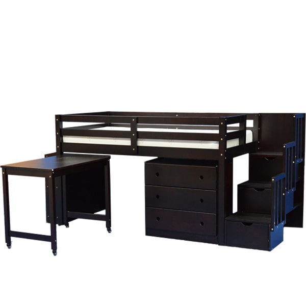 Espresso Mid Loft Bed with Desk Chest and Bookcase D469360