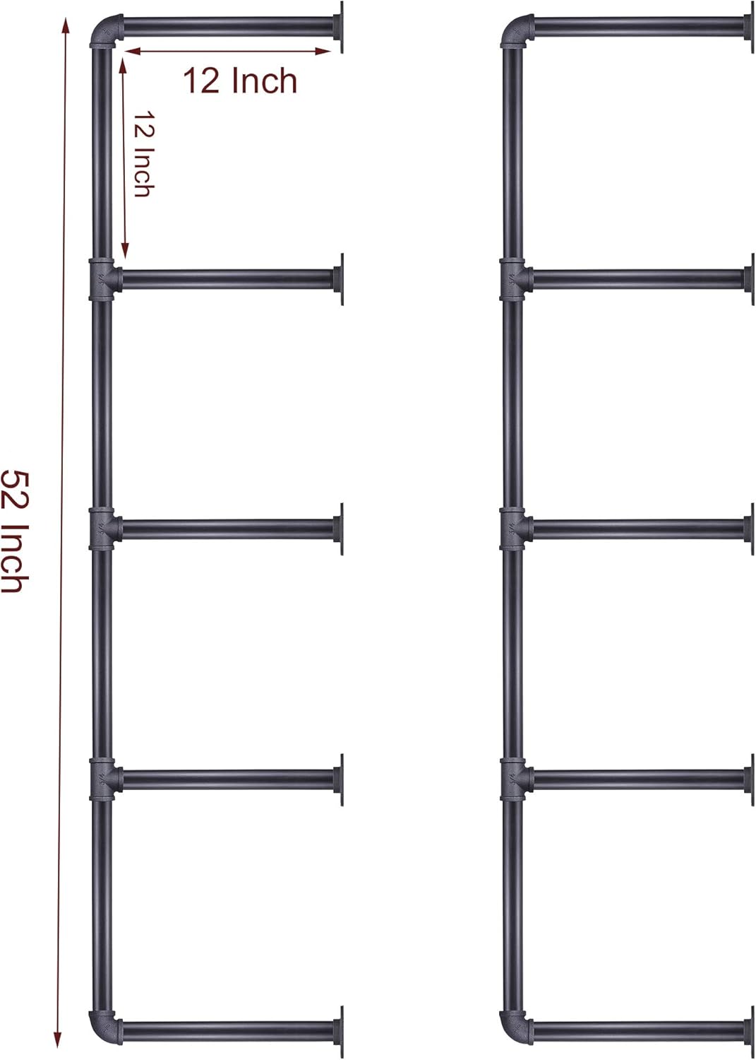 5 Tier Wall Mount Iron Pipe Shelf, 2 Pack 52 Inch Tall P379