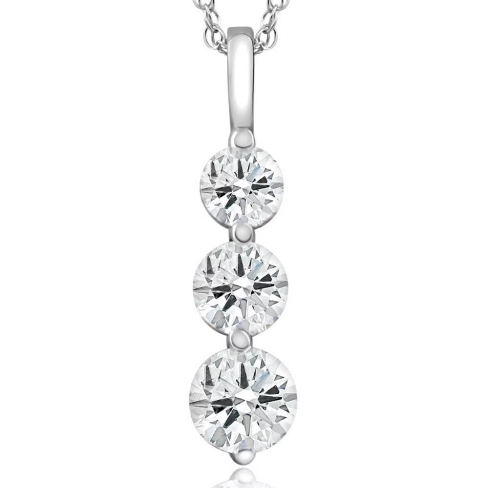 14k White Gold Three Stone Diamond Pendant F554779