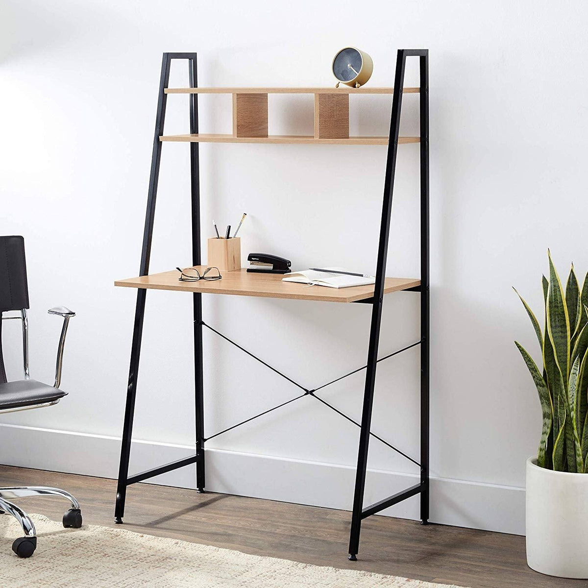 Black Steel Frame Desk with Bookcase V14822