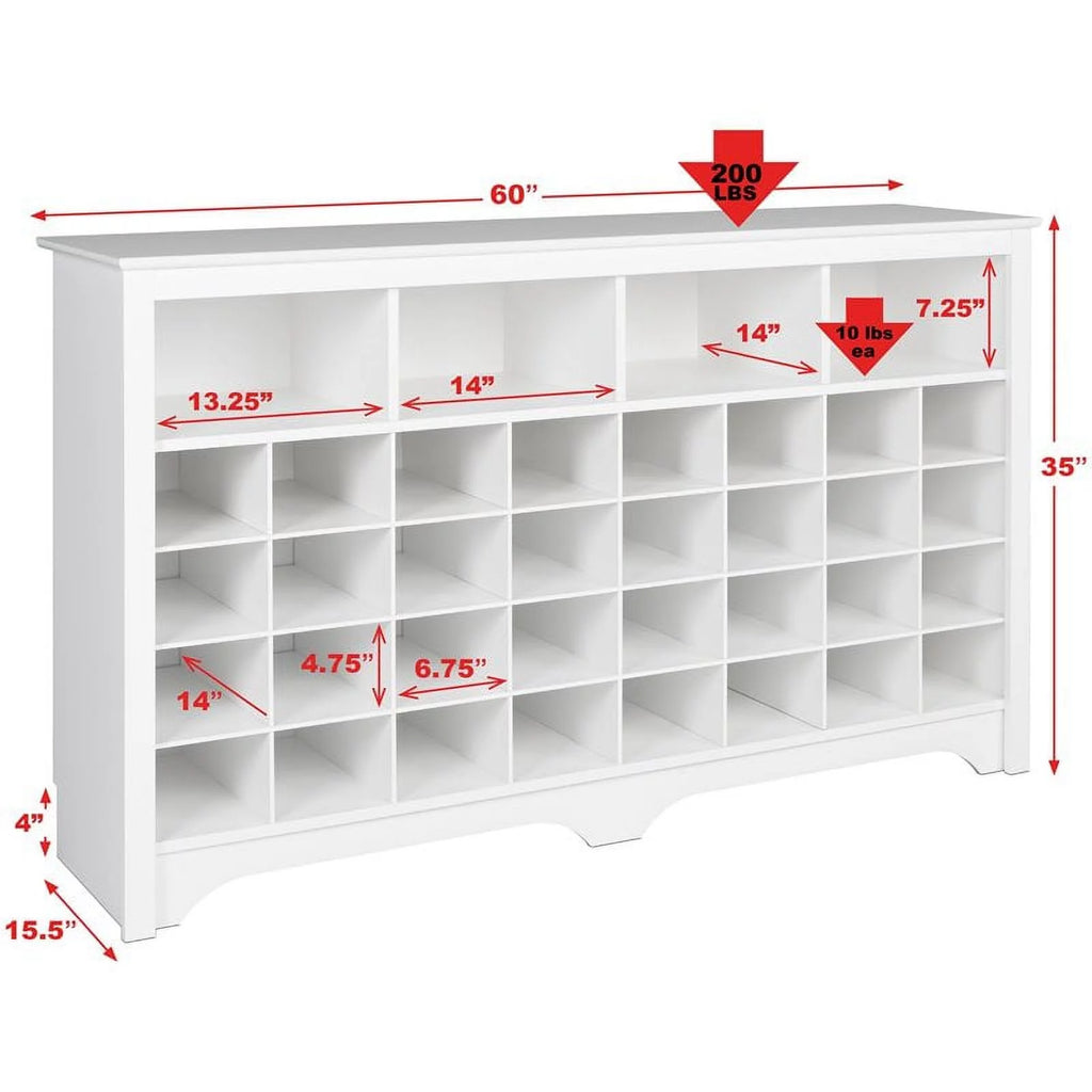 White 36 Cubby Engineered Wood Shoe Cubby Console S151