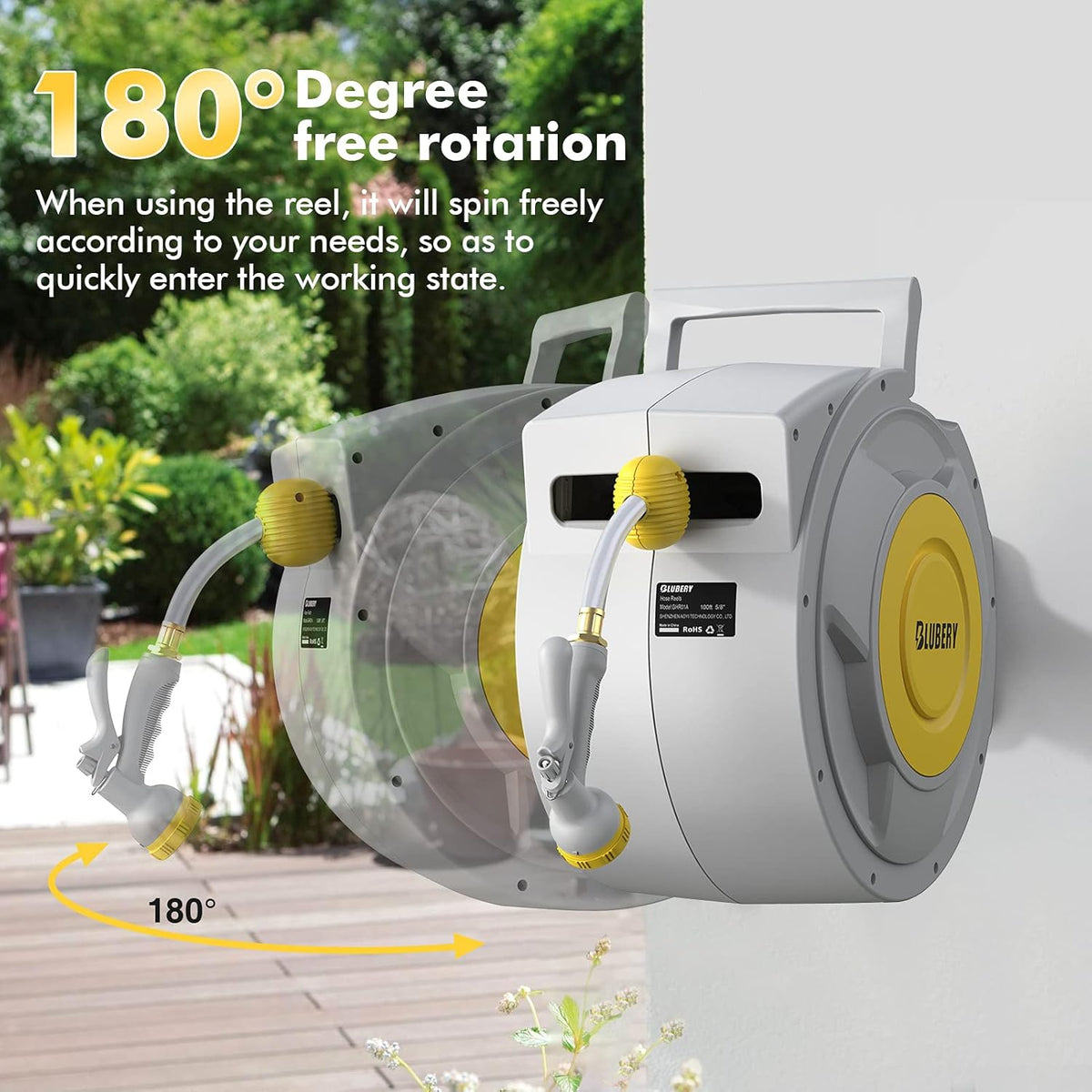 Retractable Garden Hose Reel with 8 Pattern Spray Nozzle X59058