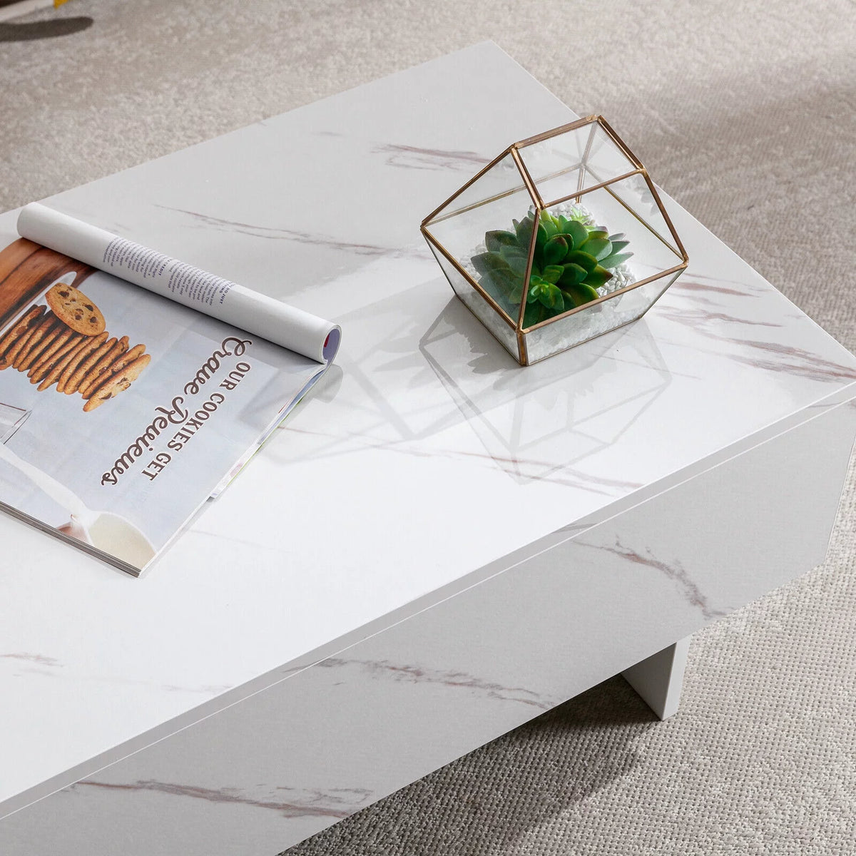 High Gloss White Marble Rectangle Coffee Table V9477