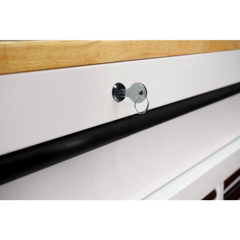 72 in. Heavy Duty Matte White Mobile Workbench Cabinet with Wood Top G229