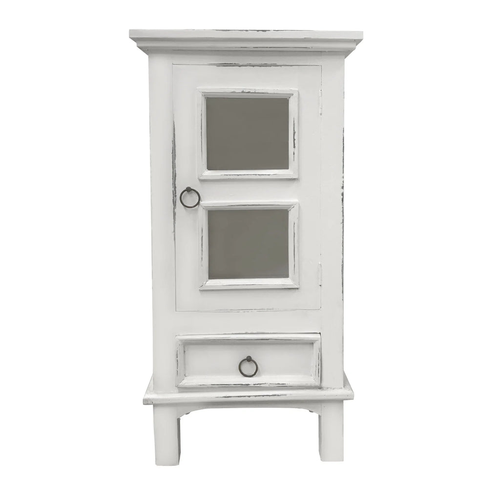 1-Door Wood End Table/Nightstand in Distressed White W79672