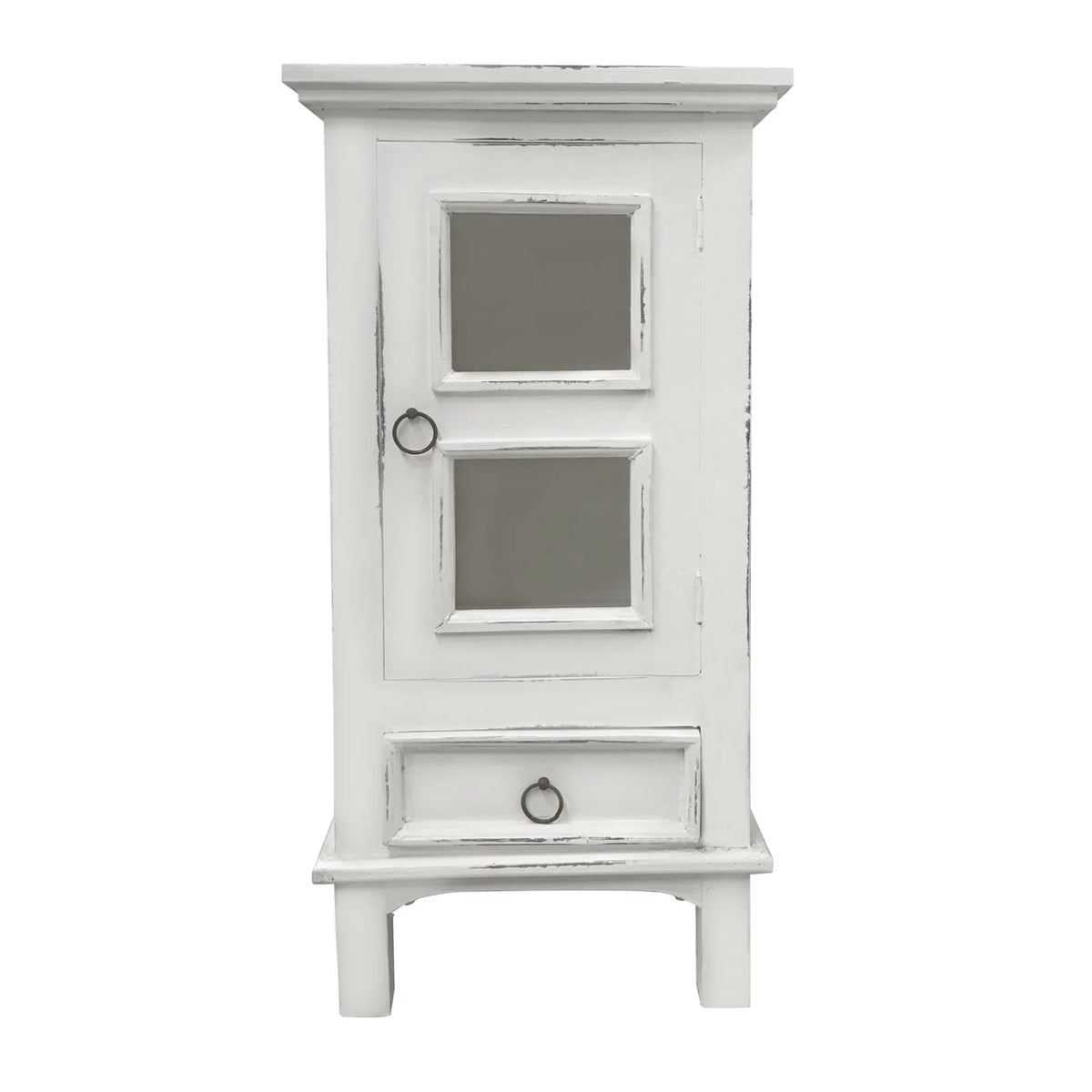 1-Door Wood End Table/Nightstand in Distressed White W79672