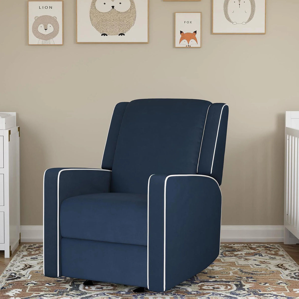 Beige Linen Nursery Rocker Recliner J159976