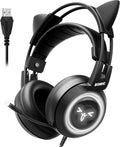 Black 7.1 Virtual Surround Sound Detachable Cat Ear Headphones, USB, Over Ear, Pack of 2 F817