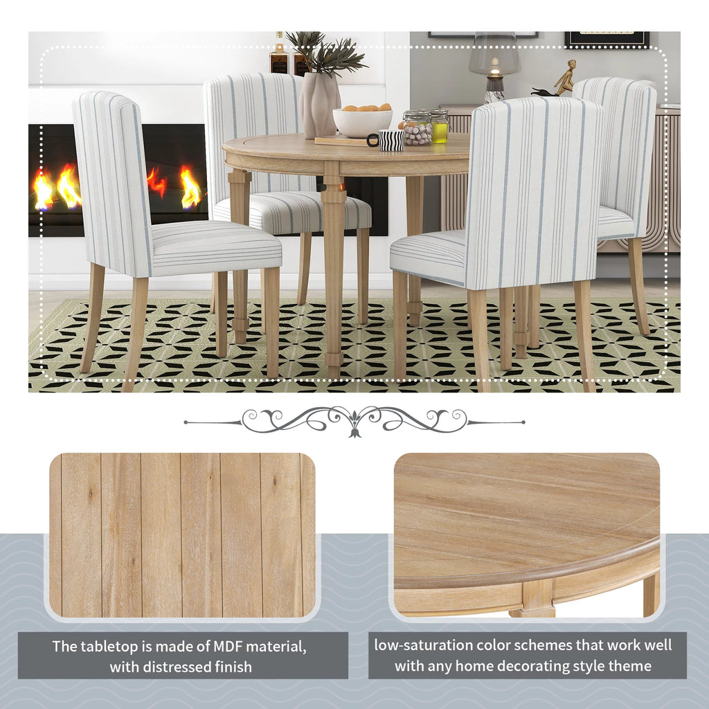 Round Dining Table Set for 4, 5-Piece Solid Wood V20389