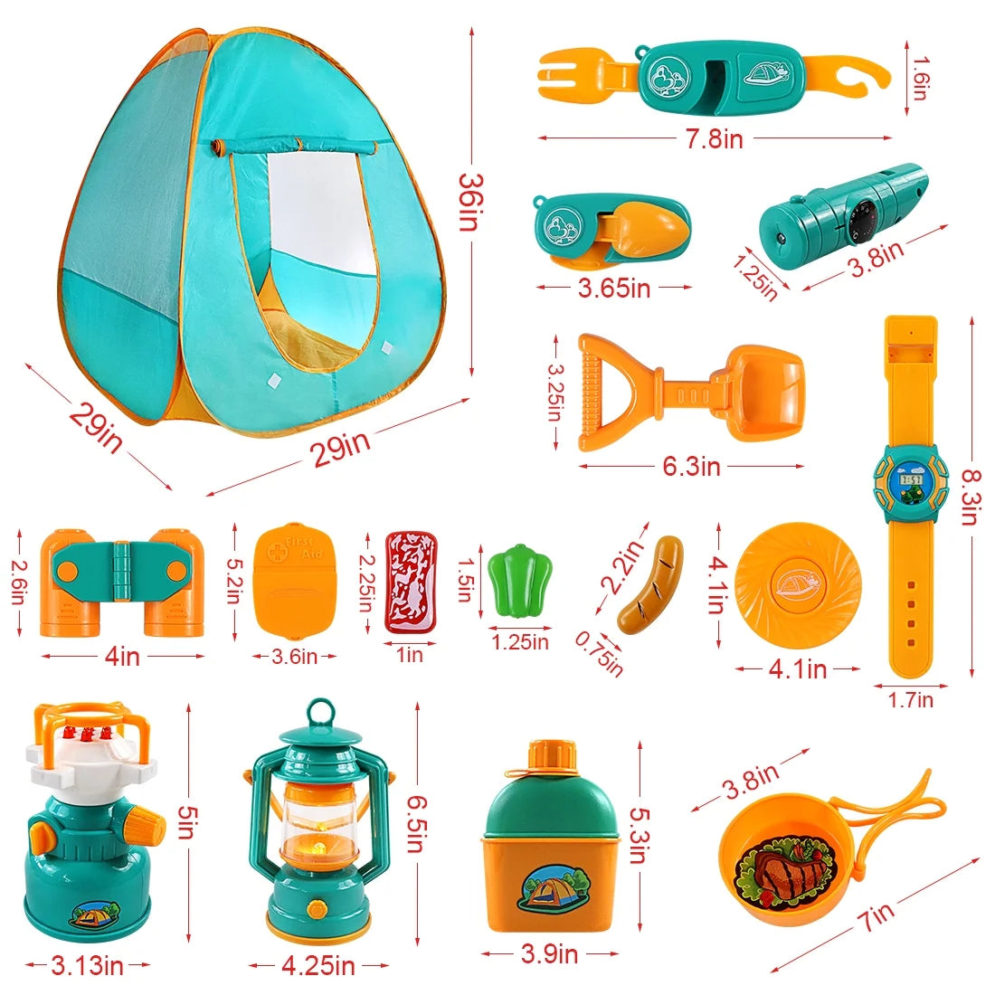 Kids Camping Play Tent Gear Set with Pretend Equipment Tool Toys M2911