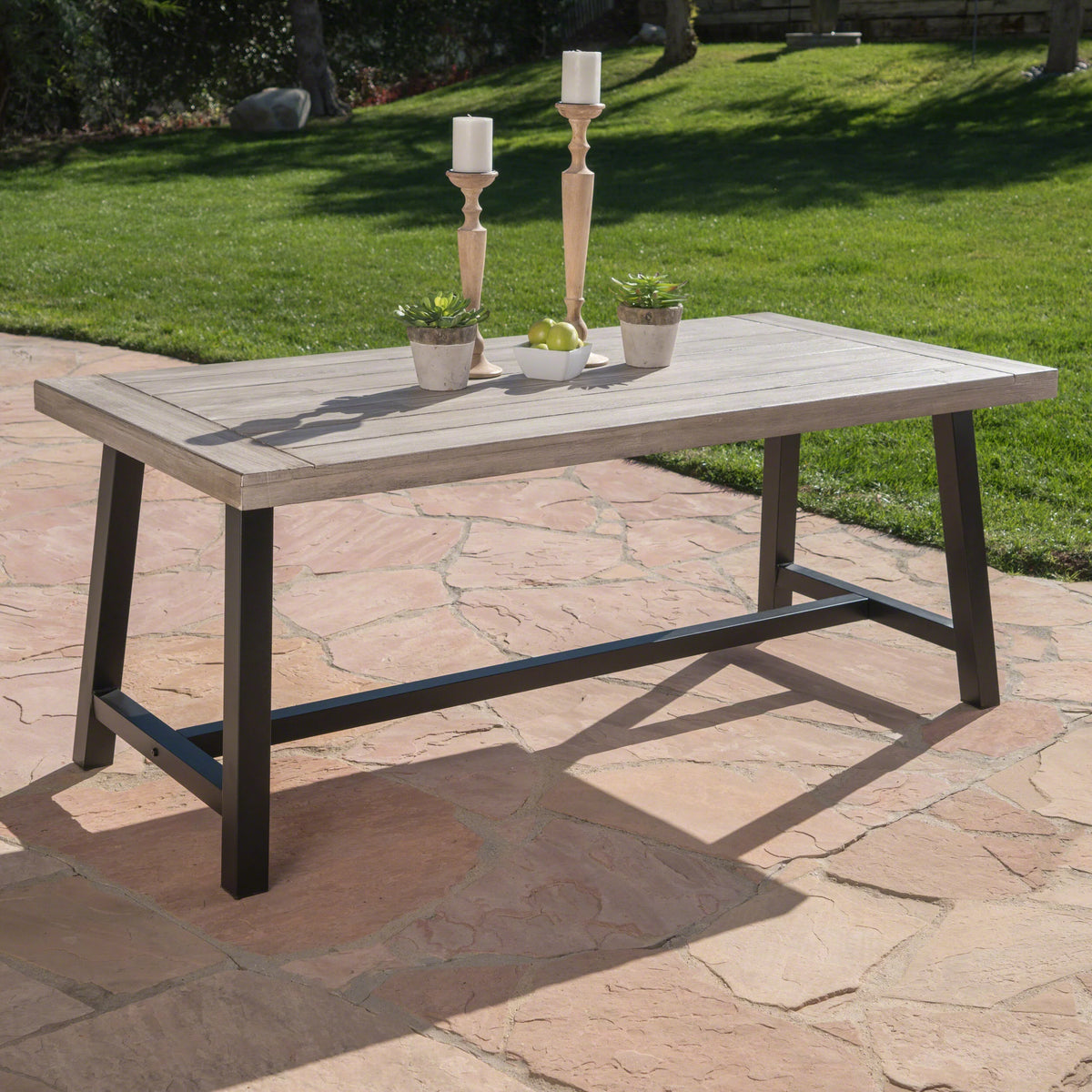 Light Grey Acacia Wood Rectangular Dining Table G786
