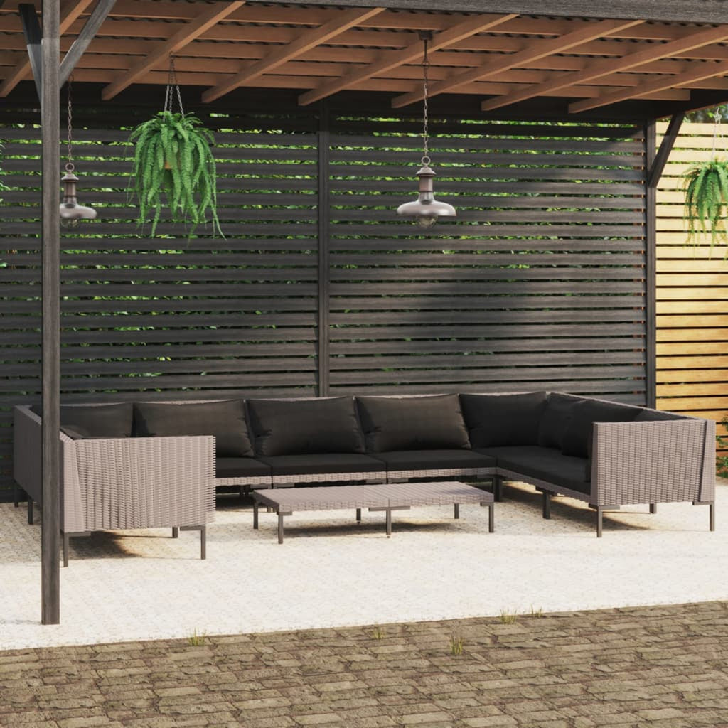 10 Piece Patio Set with Cushions Poly Rattan Dark Gray G823724