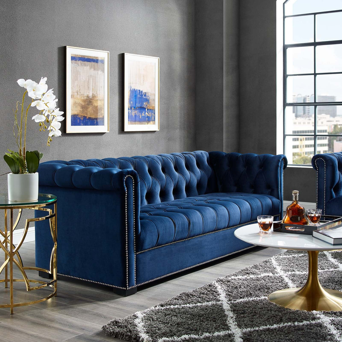Performance Velvet Sofa in Midnight Blue L156865