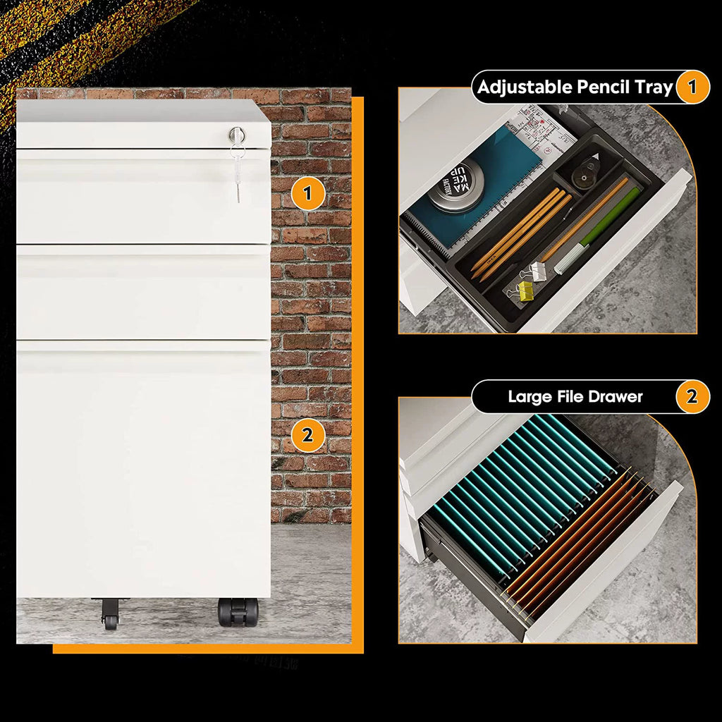 White 3-Drawer Mobile File Cabinet X196