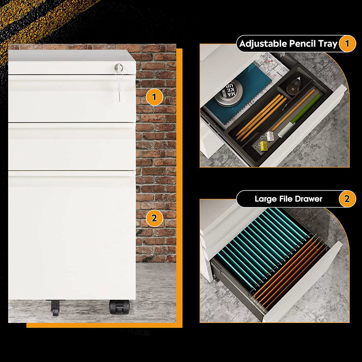 White 3-Drawer Mobile File Cabinet X196