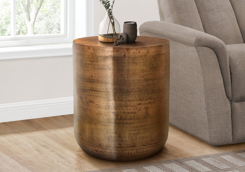 Copper Metal Drum Accent Table T236562
