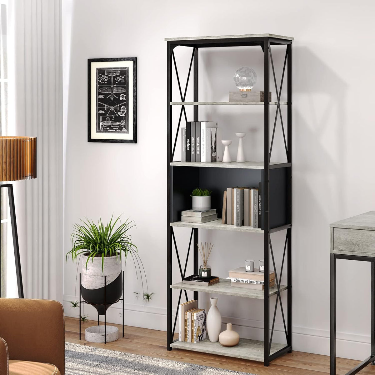 Rustic Brown and Black 5 Tier Bookshelf E24110